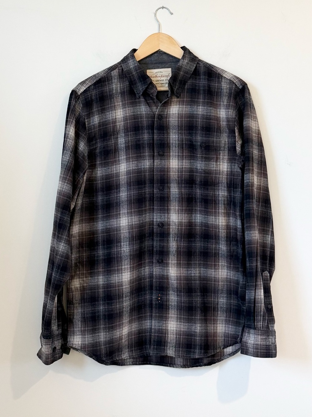Weatherproof Vintage Men’s Plaid Flannel Shirt Size M Charcoal and Brown